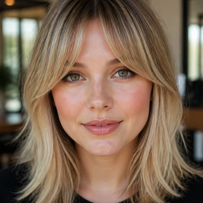 28 Medium Blonde Bangs Ideas for Round Faces