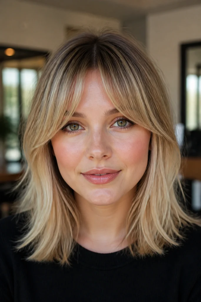 28 Medium Blonde Bangs Ideas for Round Faces