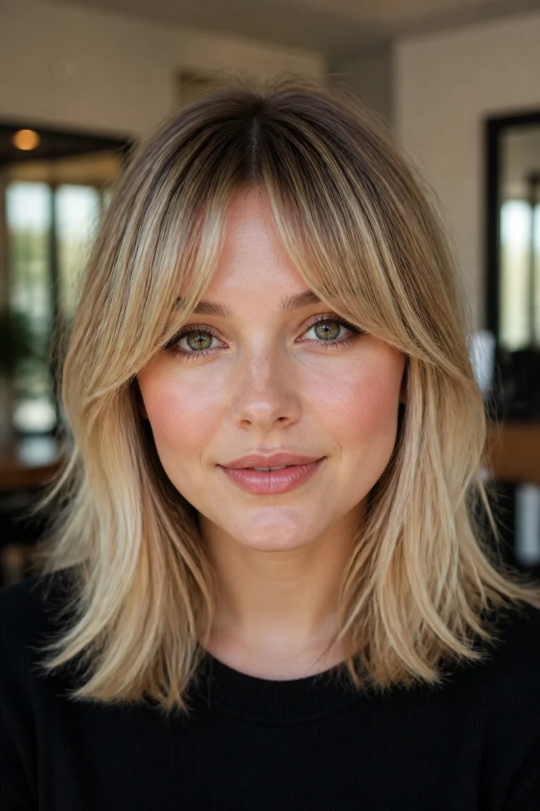 28 Medium Blonde Bangs Ideas for Round Faces