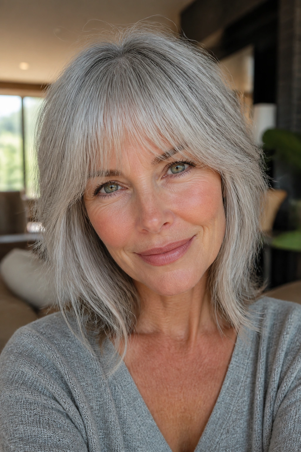 Portrait of a person with bottleneck bangs