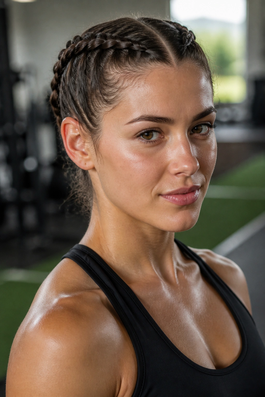 Close-up of a real woman with two tight boxer braids hugging the scalp