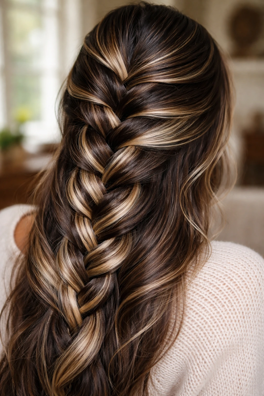 Close-up of a real woman's braid showing dimensional color