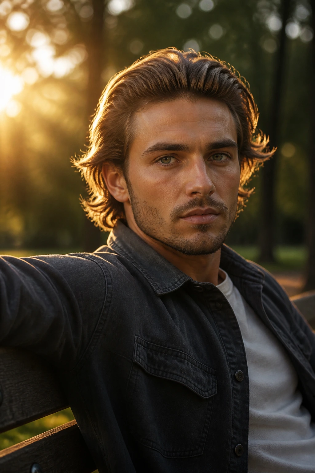 Close-up portrait of a man with bro flow hairstyle