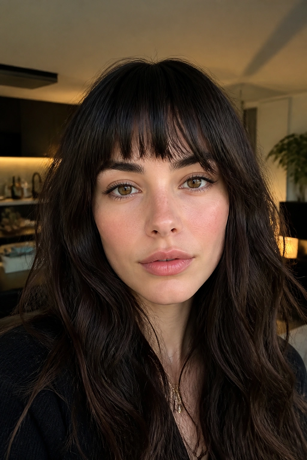 Close-up of a real person with broken blunt bangs