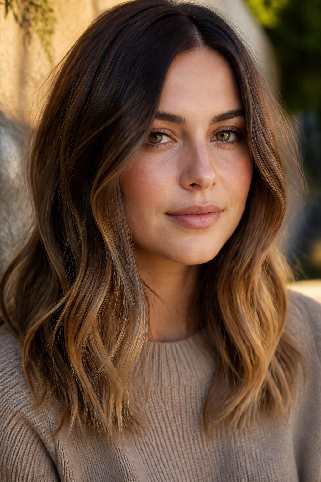 Close-up of a real person with bronde hair and sunlit ends under golden hour light