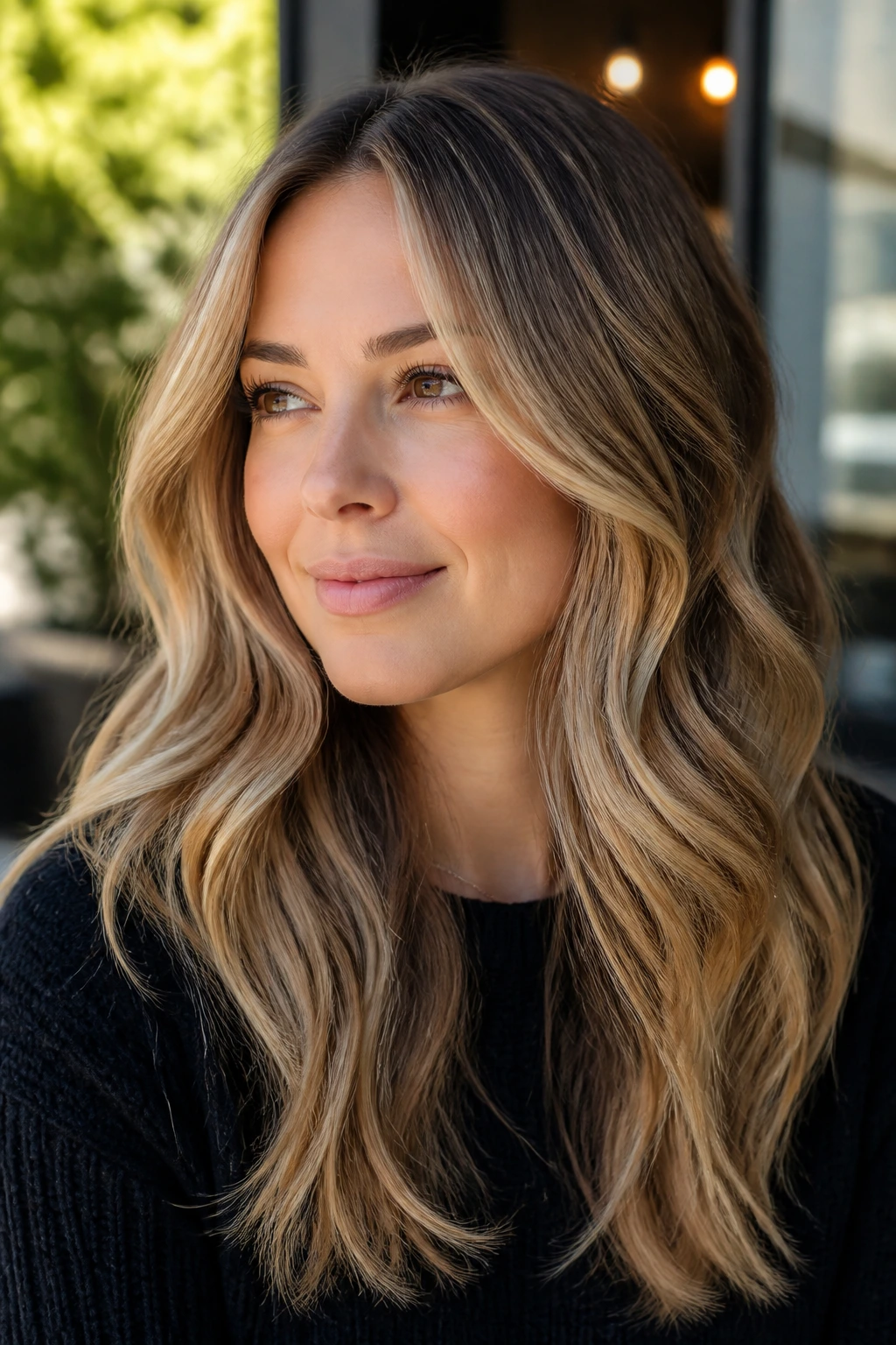 Close-up portrait of a real person with golden beige bronde hair showing depth and dimension.