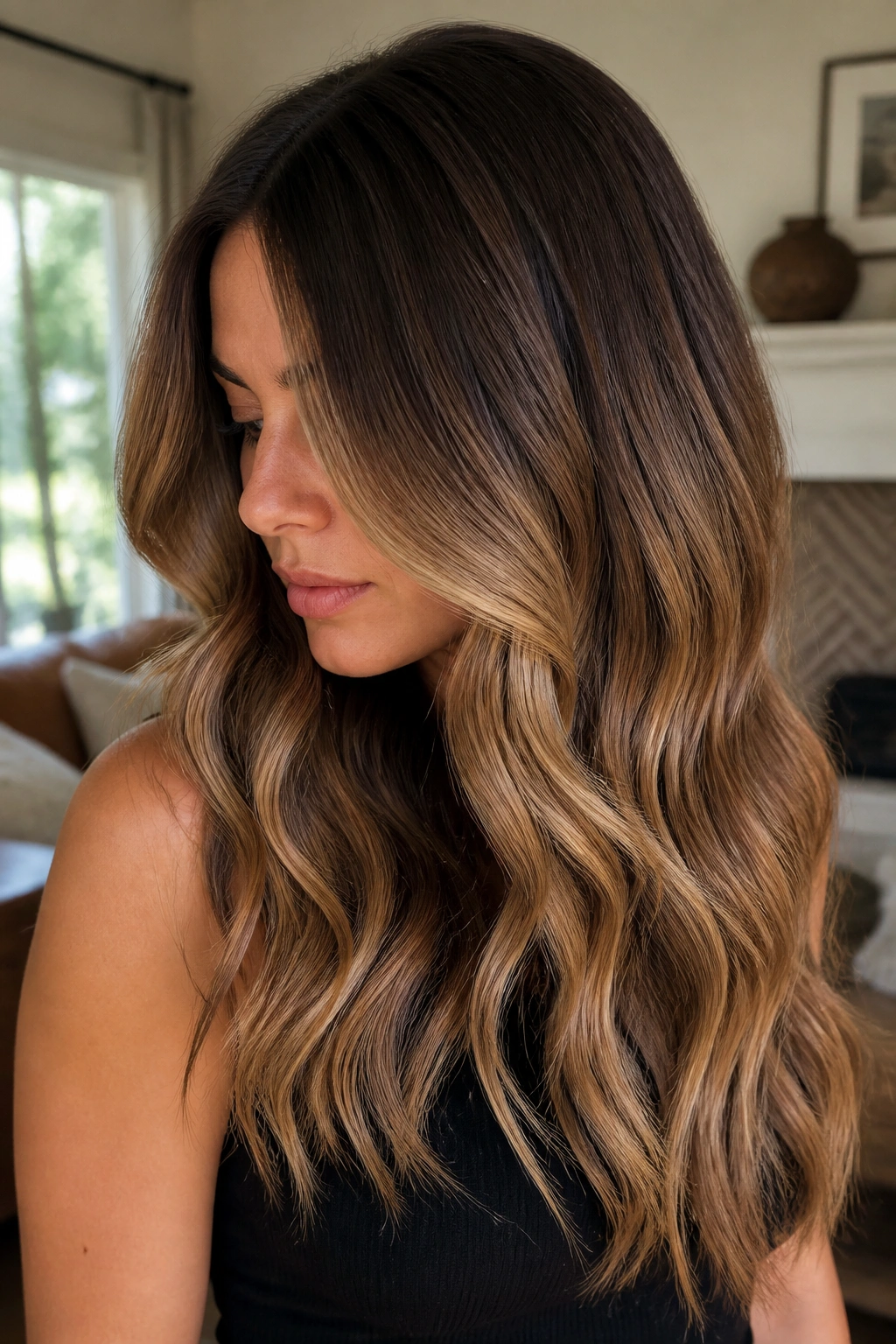 Close-up of bronde melt on a real person with soft edge transition