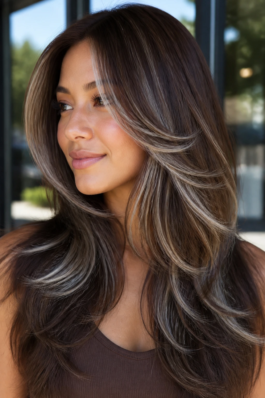 Brown butterfly cut with silver ribbons through the outer layers