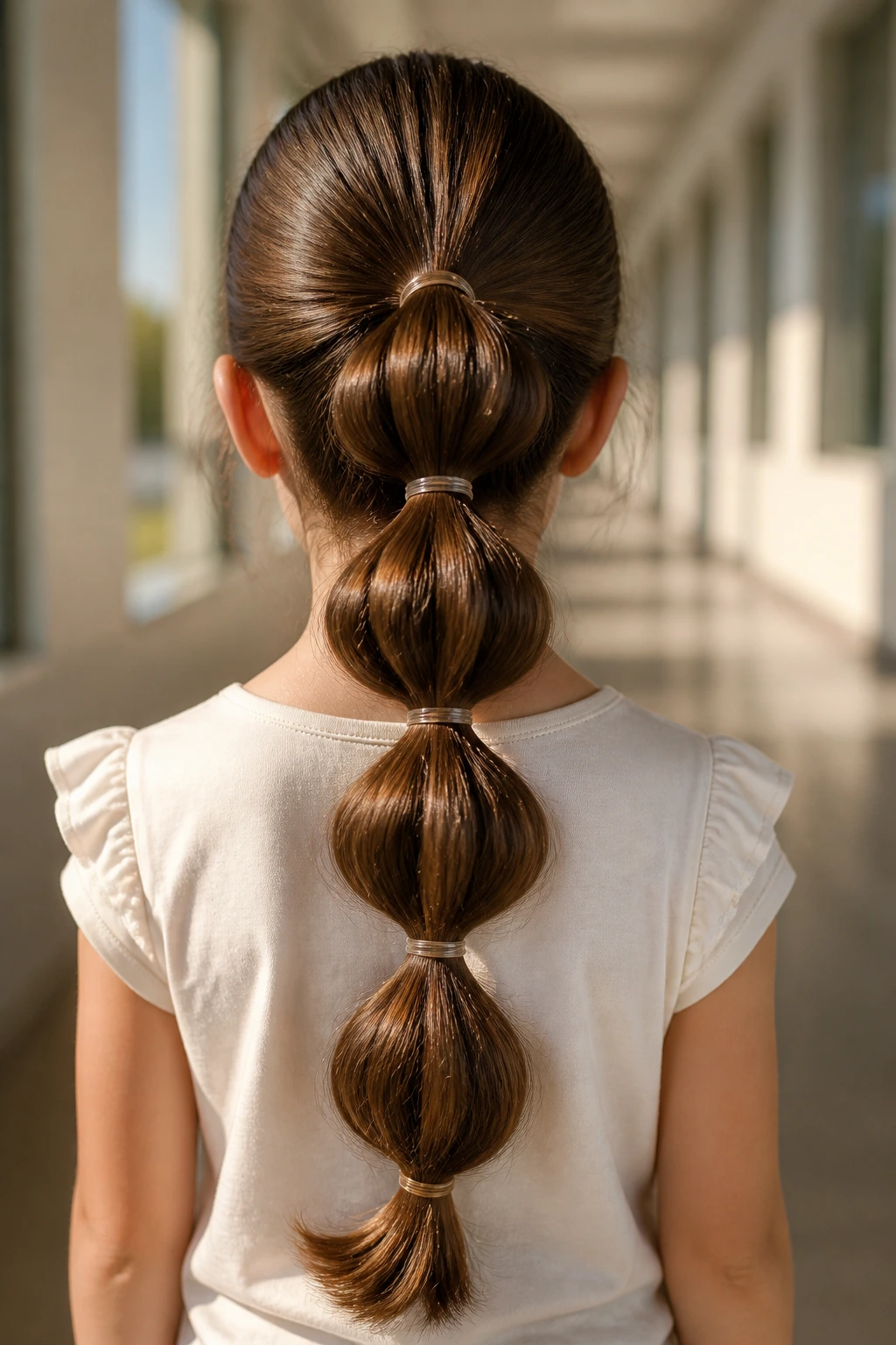 Back view of a girl with a bubble ponytail showing segmented bubbles