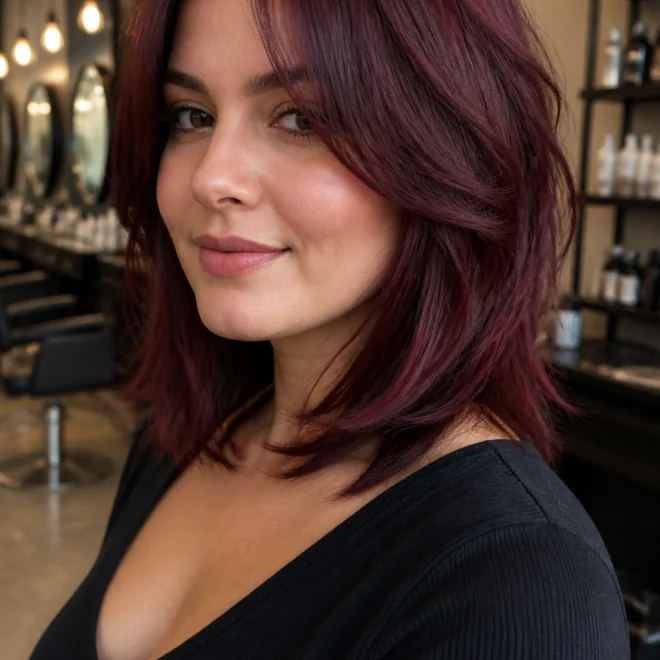 18 Burgundy Hairstyles for Round Faces