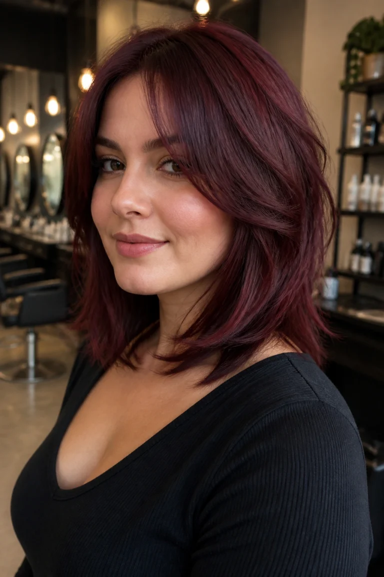 18 Burgundy Hairstyles for Round Faces