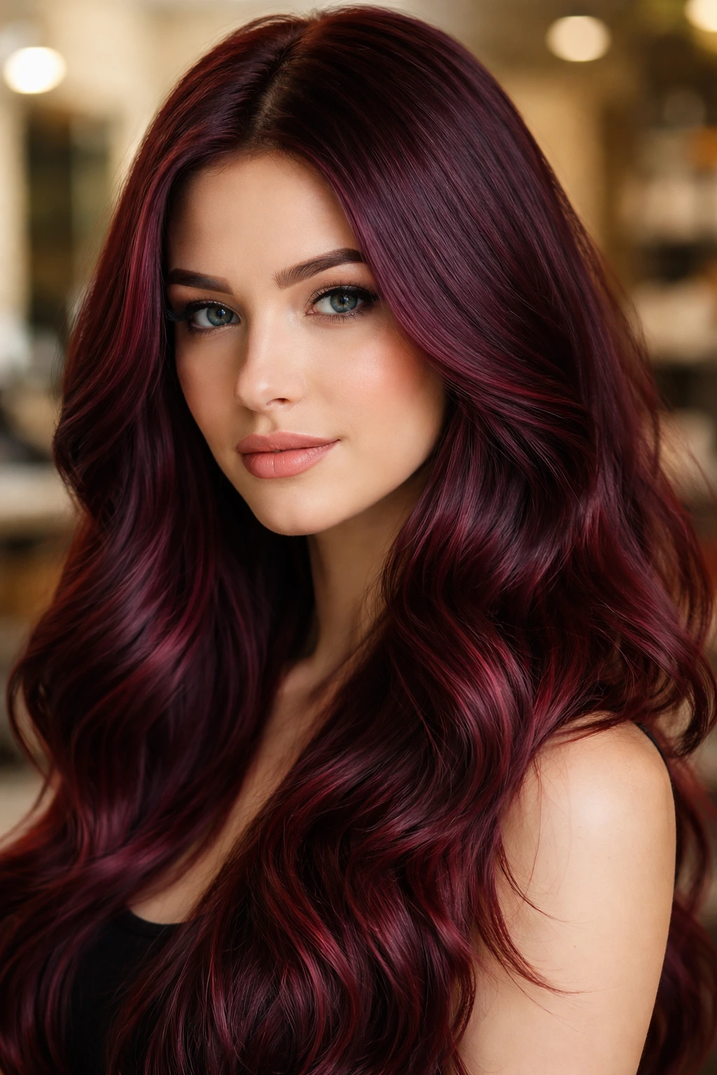 Portrait highlighting dark burgundy root smudge