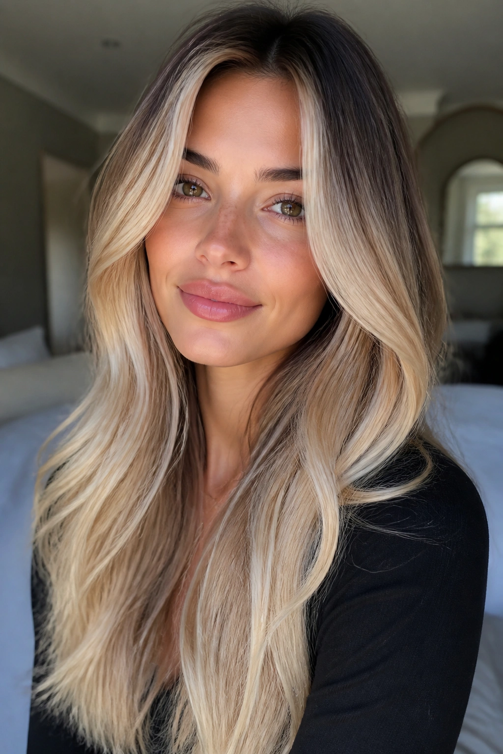 Close-up of a real woman's hair with buttercream face-frame fade