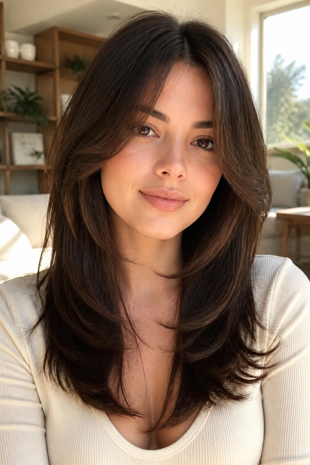 Portrait of a woman with butterfly layers opening the face