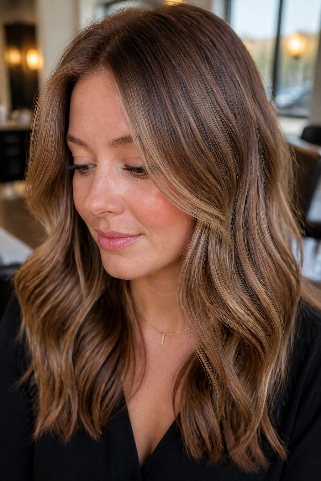 Close-up of a real person with Caramel Chestnut With an Ash Glaze