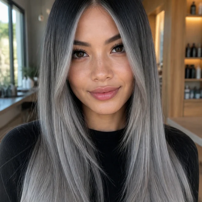 28 Black Silver Ombre Hair Ideas for Long Hair