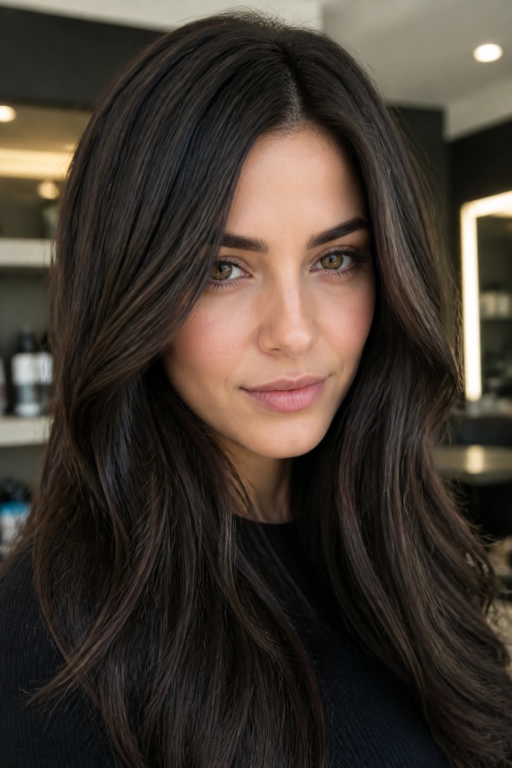 Portrait of a person with charcoal brunette hair with ash depth