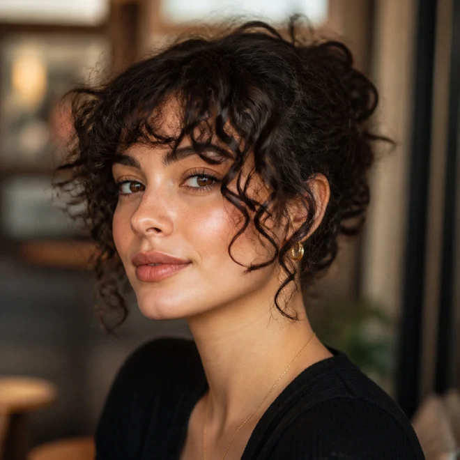 18 Curly Bangs Ideas for Round Faces