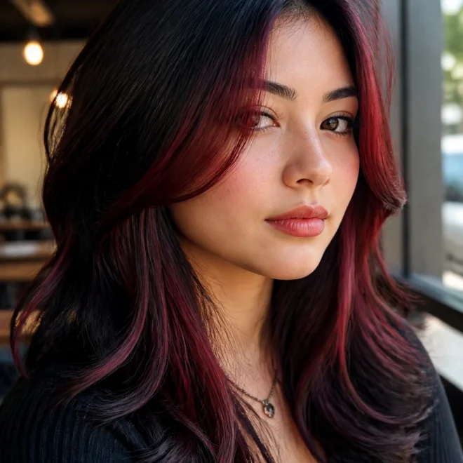 18 Burgundy Black Hair Color Ideas for Round Faces
