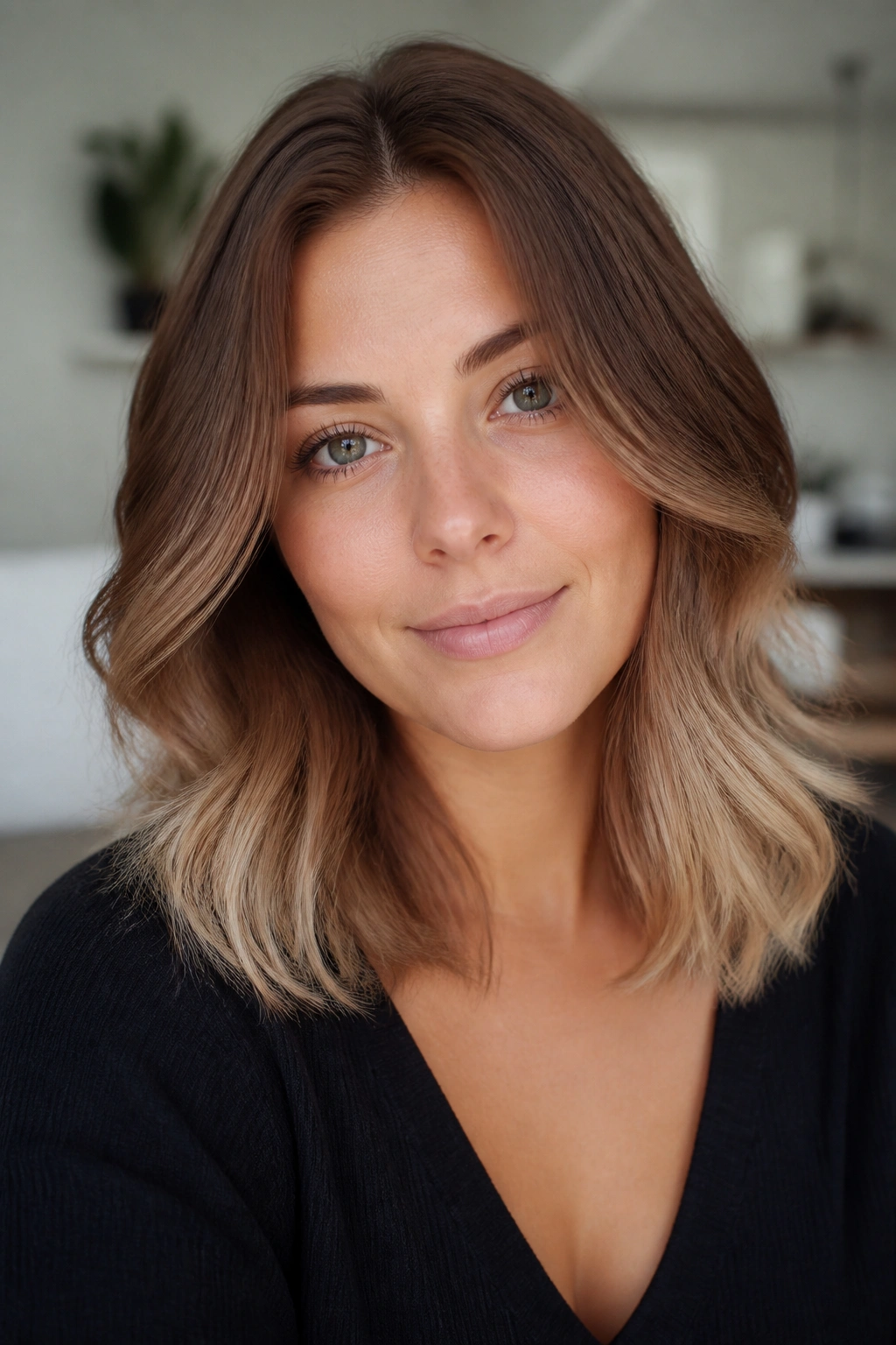Chestnut to blonde melt hair color on a real person