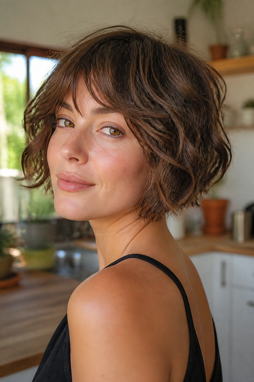 Portrait of a person with a chin-length shag bob showing clean structure and soft waves