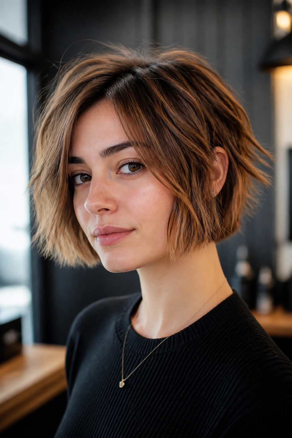 Close-up of Choppy Cropped Bob on real woman