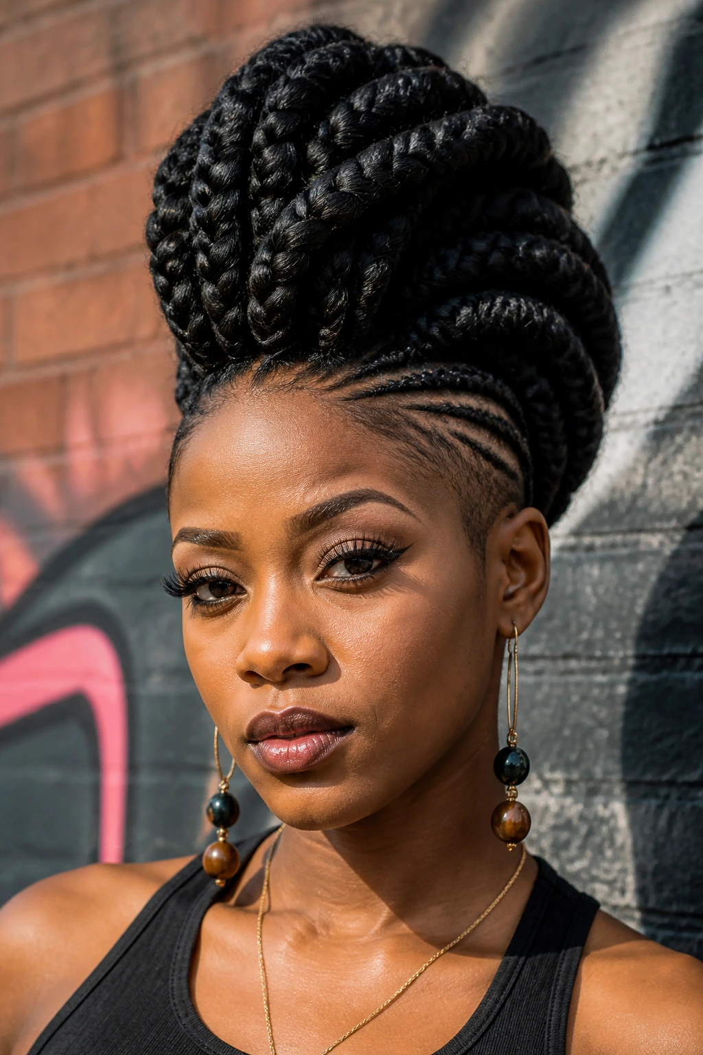 Real woman with a chunky crochet mohawk showing bold volume.