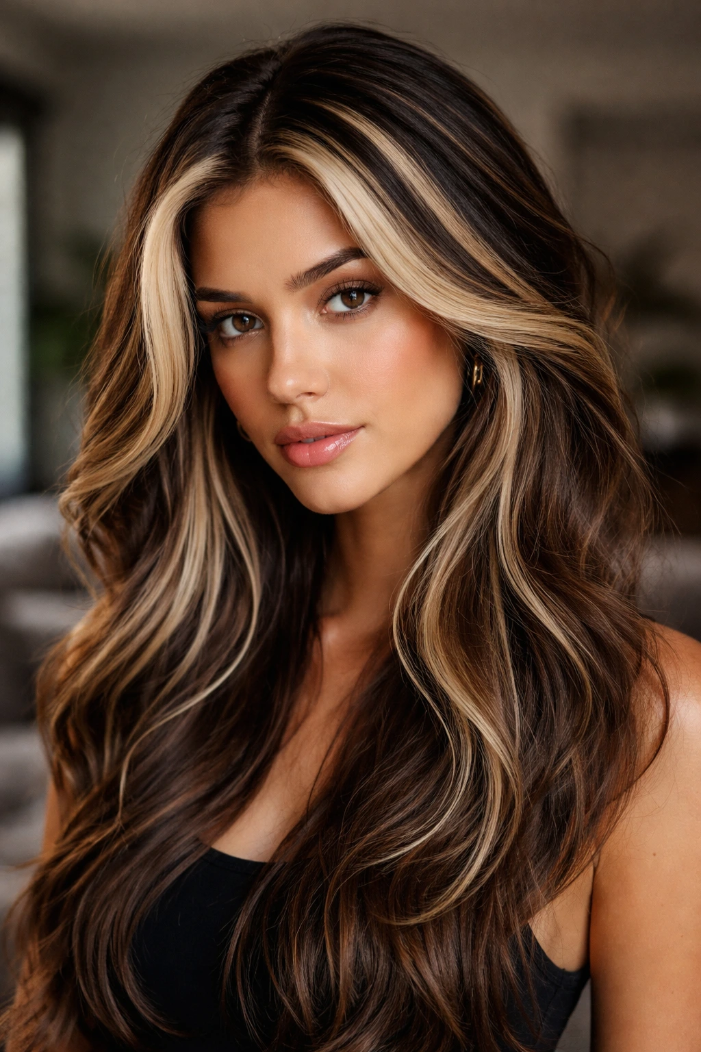 Real woman with chunky high-contrast highlights for a bold 90s look