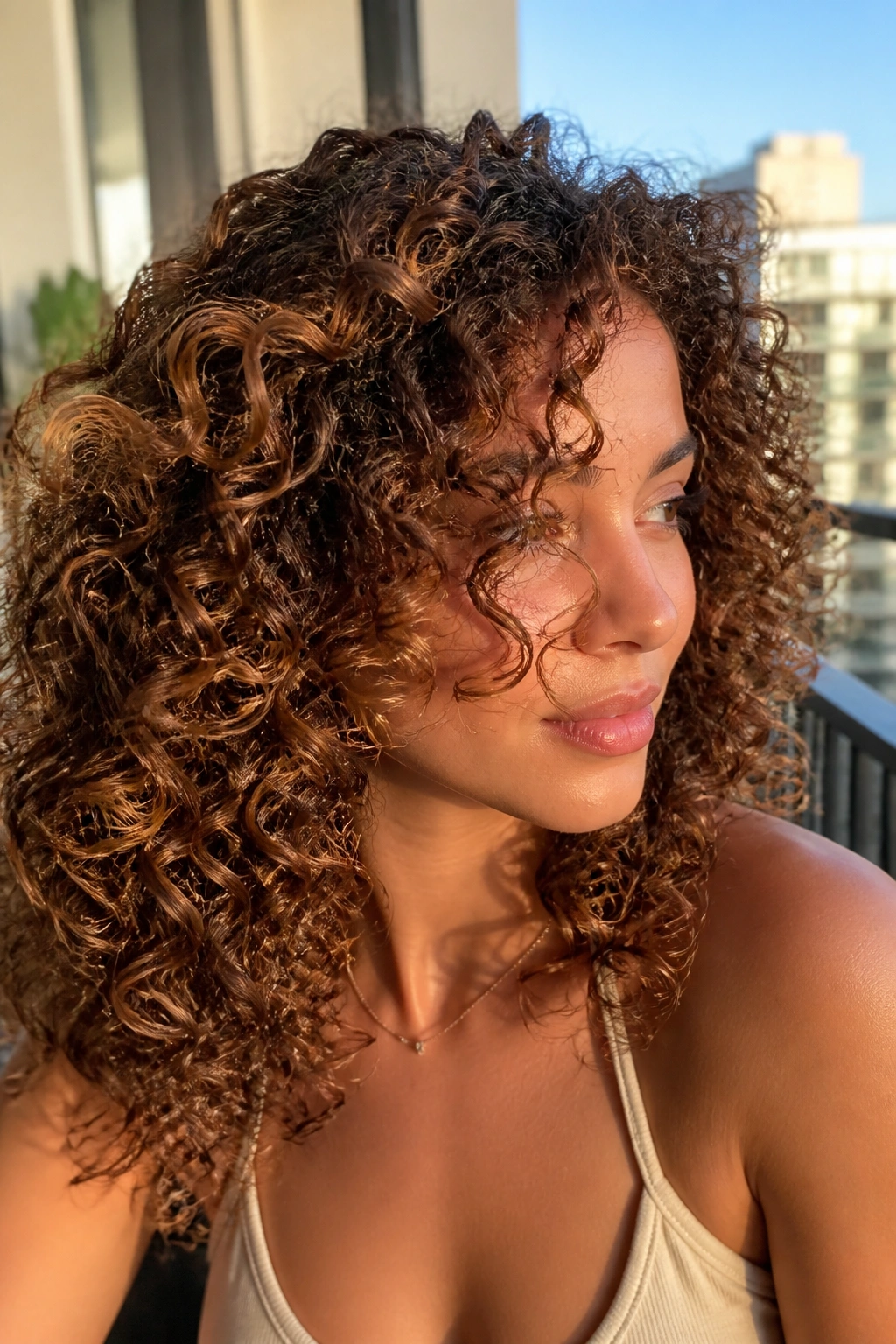 Cinnamon babylights blending with curl ringlets