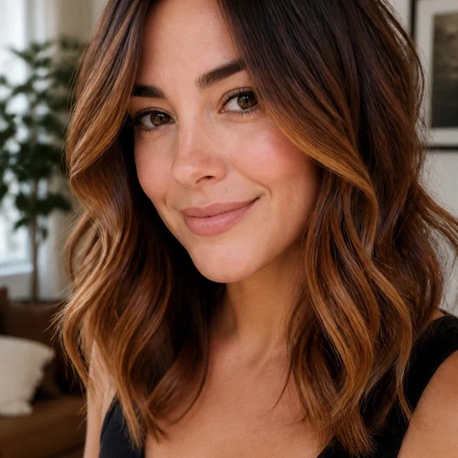 25 Red Brown Highlights for Round Faces