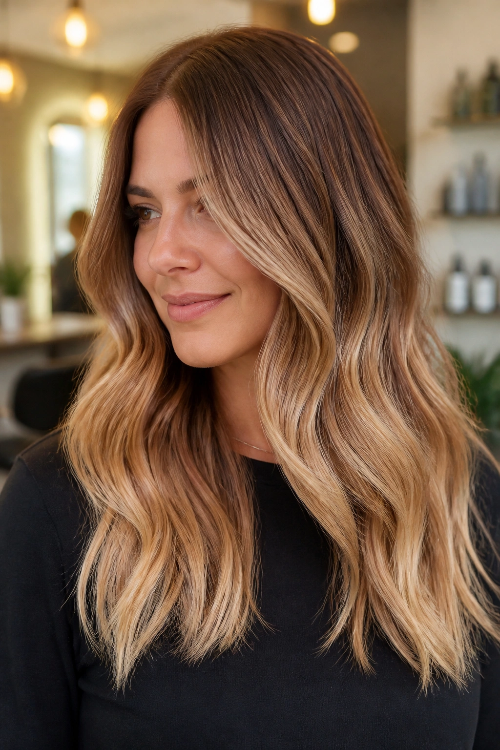 Close-up of cinnamon brown to blonde fade on real person's hair
