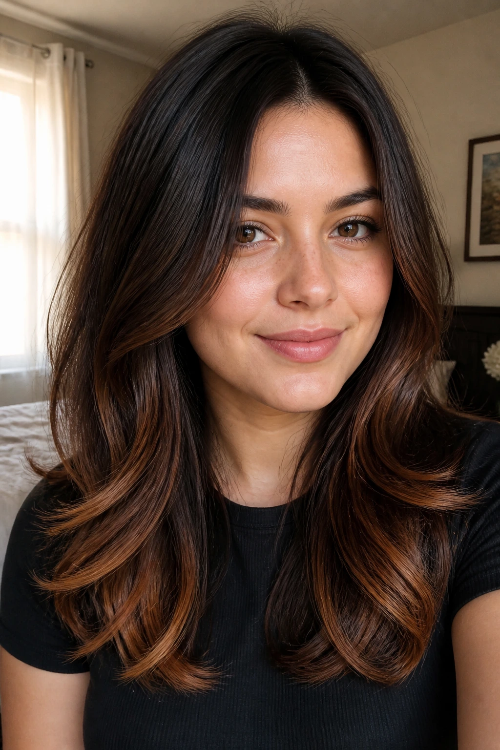 Close-up portrait with cinnamon ribbon highlights at the ends