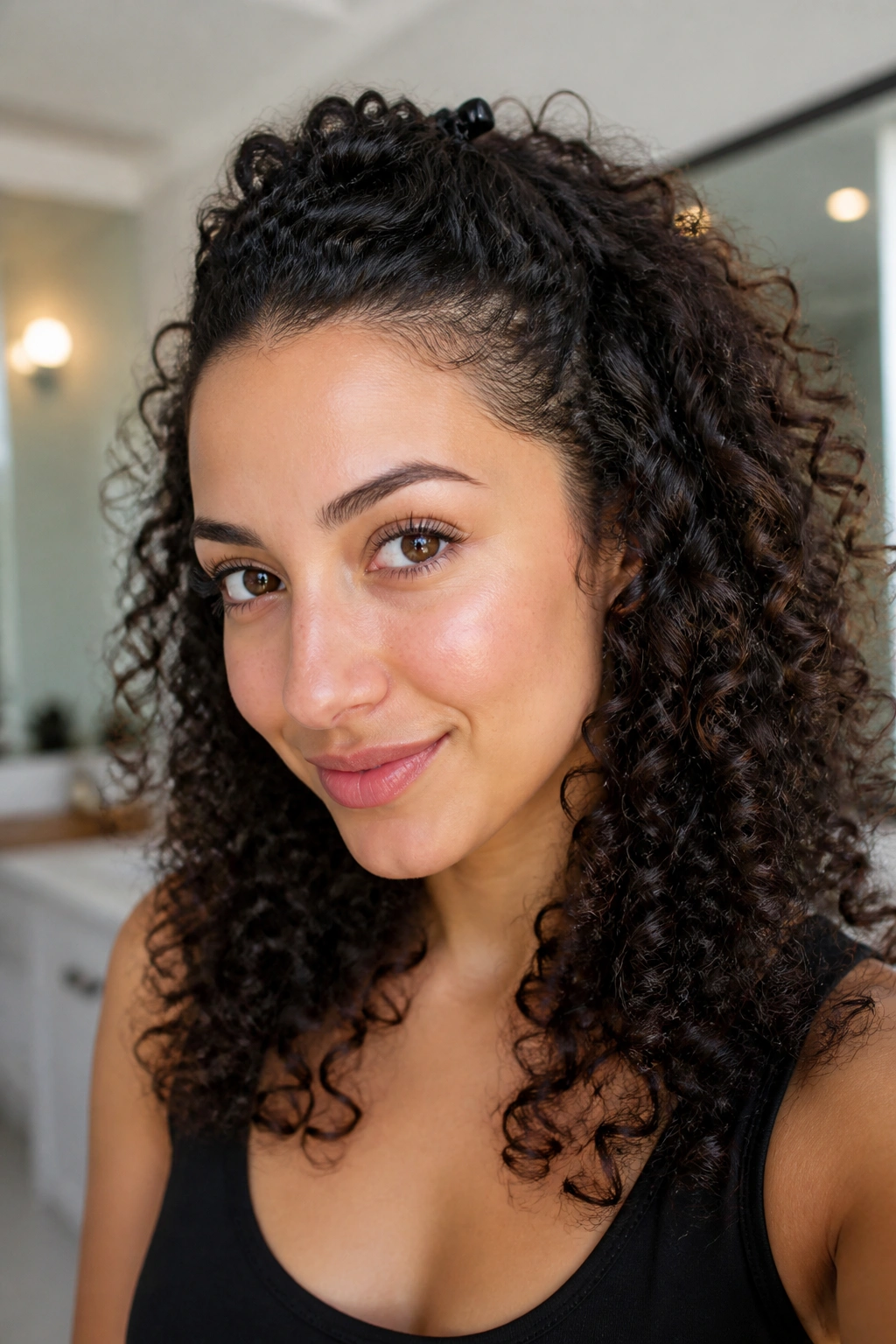 Portrait of a person with crown curls clipped back