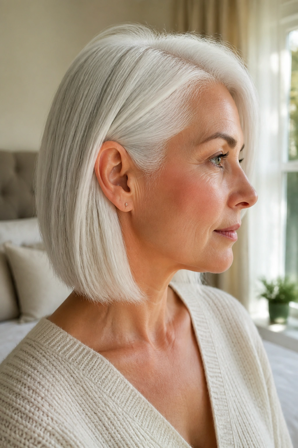 Side profile of person with cloud white tucked-behind-ear lob