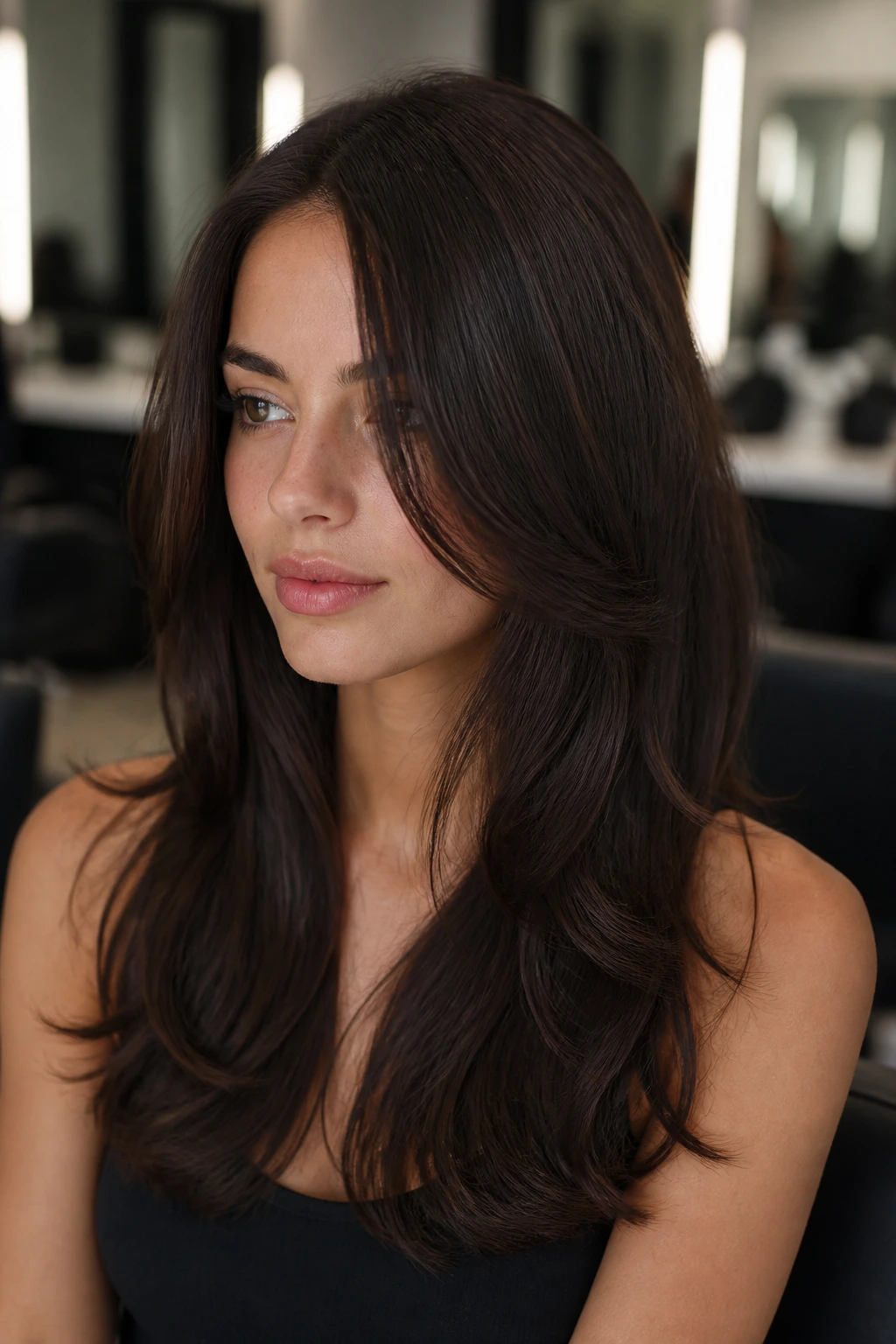 Deep coffee bean brown hair on real person with cool depth