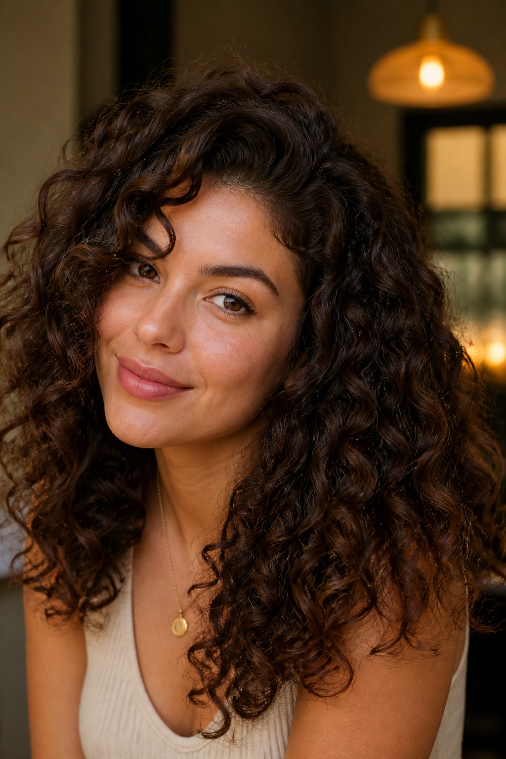 Close-up of coffee bean brown hair with glossy shine