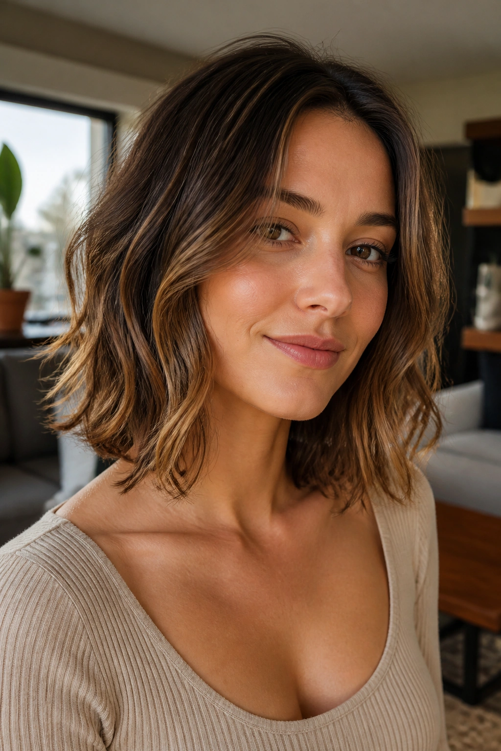 Portrait of a woman with a collarbone-length bob