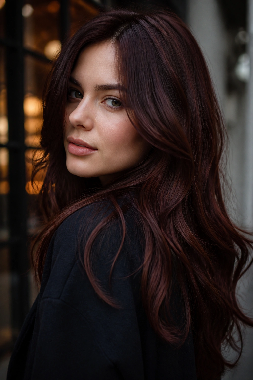 Close-up of Cool Auburn-Chestnut Hybrid hair with muted auburn notes