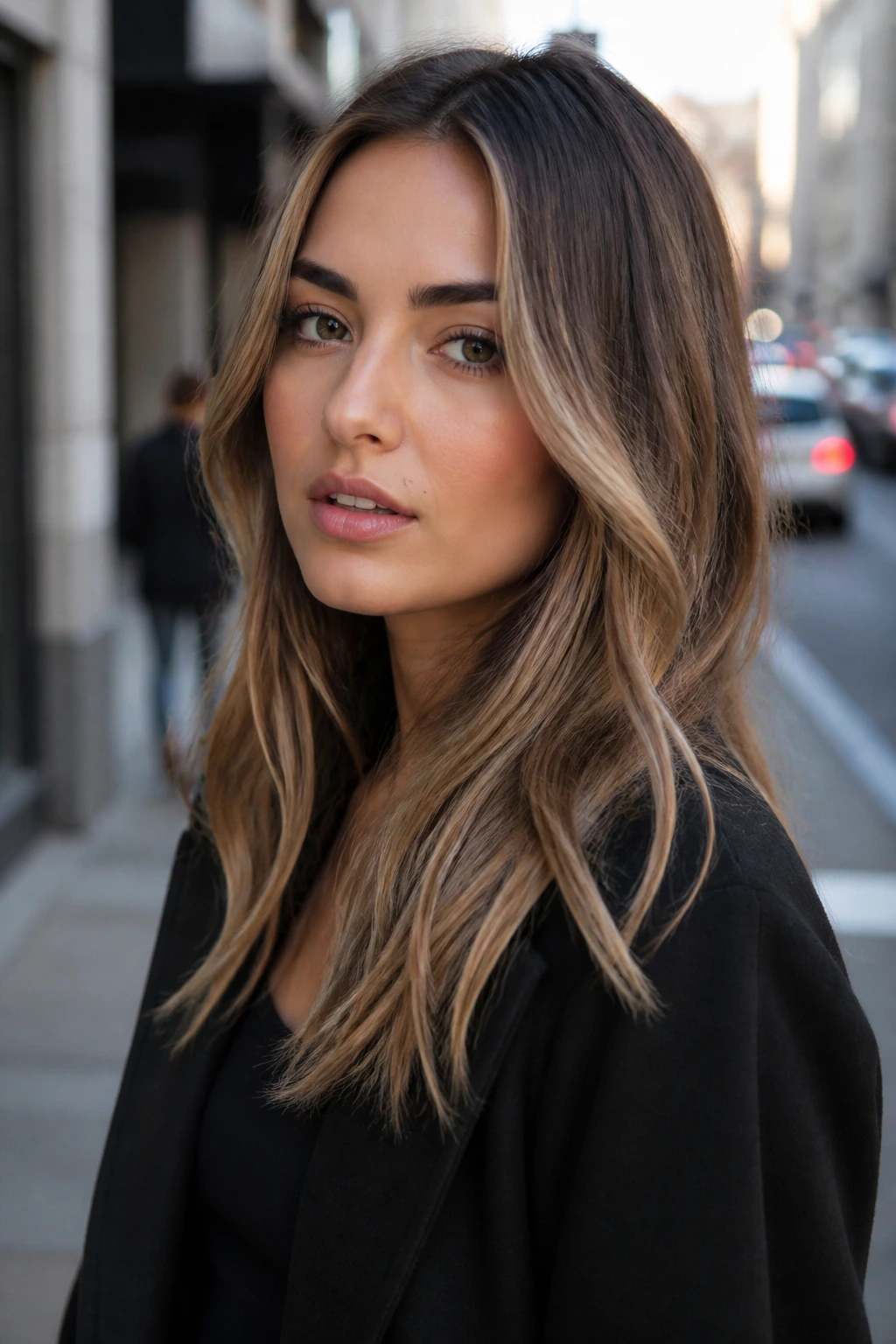 Real person with cool bronde on brown base around the face