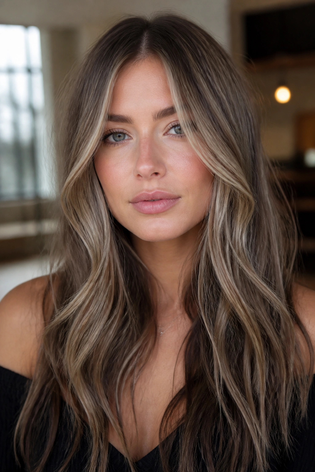 Real person with cool mocha hair and vanilla ash babylights.