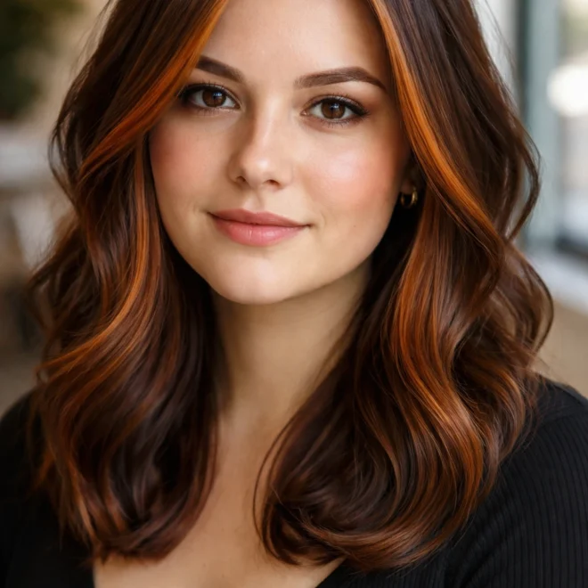 25 Brown Red Highlights for Round Faces