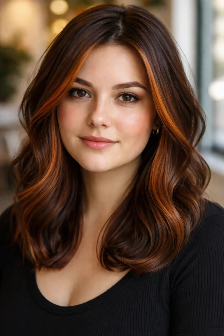 25 Brown Red Highlights for Round Faces