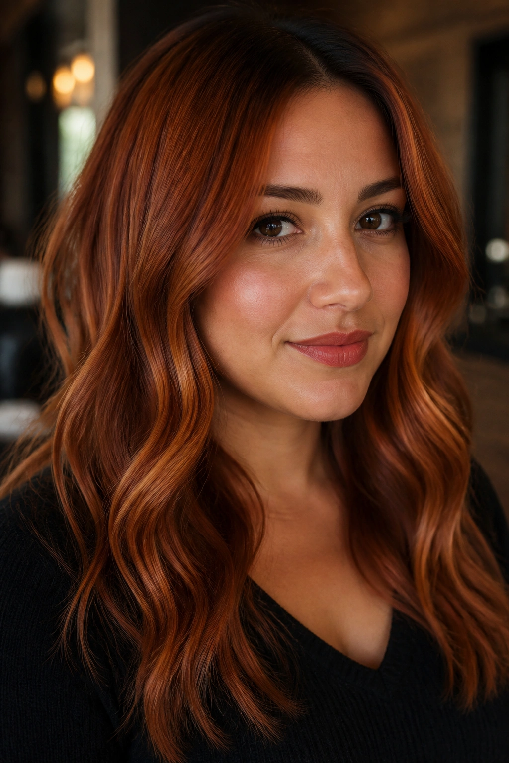 Copper ombre with cinnamon ends on a real woman