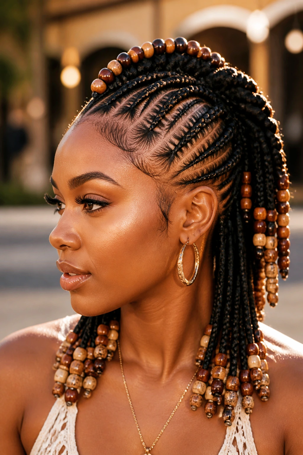 Cornrow Mohawk with beads on a real woman