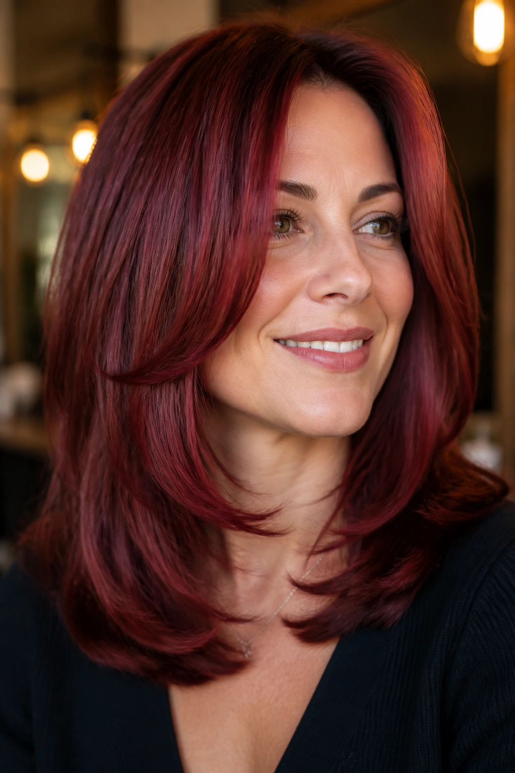 Portrait of a real person with Crimson C-Cut Layers hairstyle