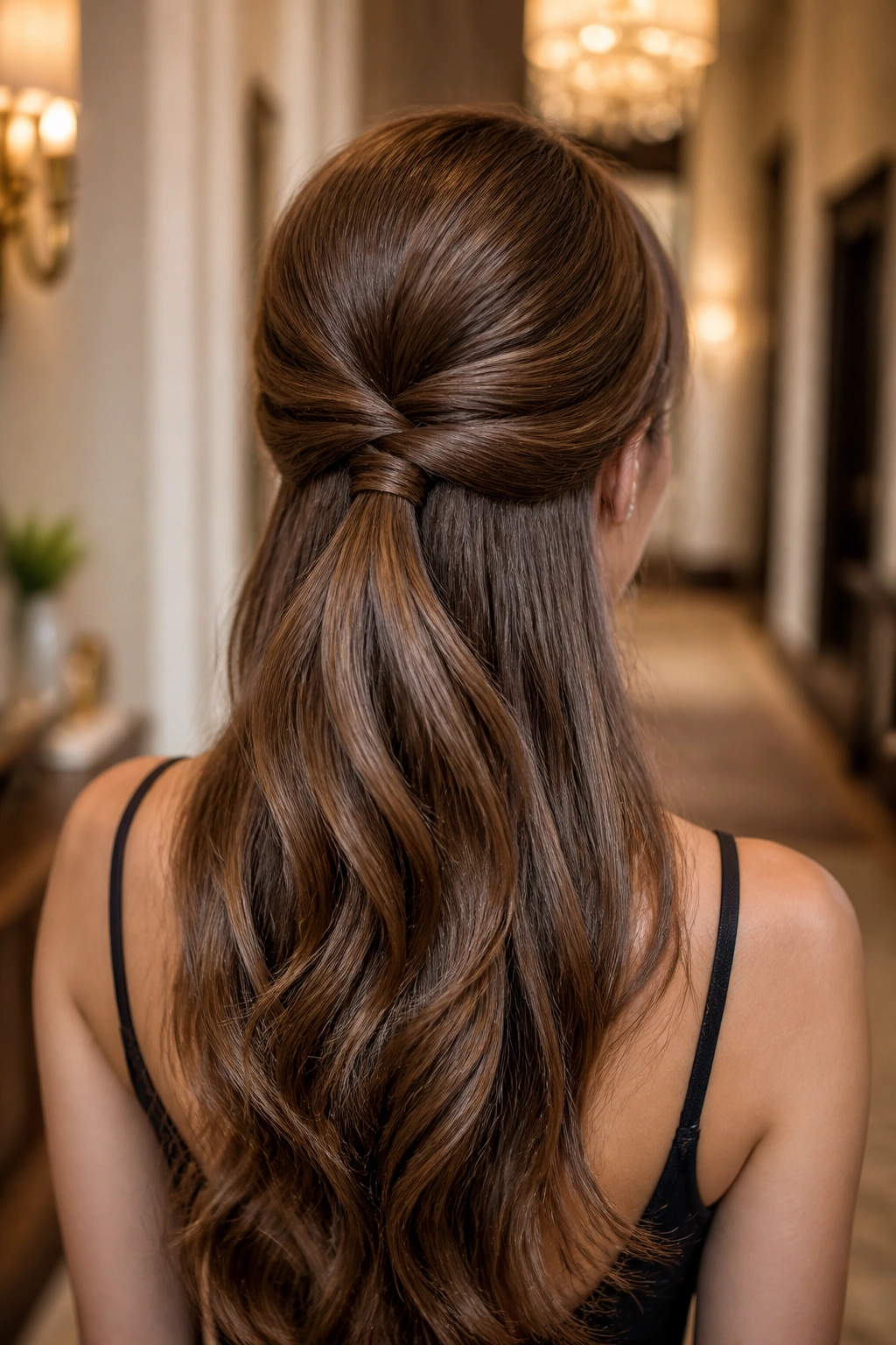 Real woman with crisscrossed sections forming an X behind the head