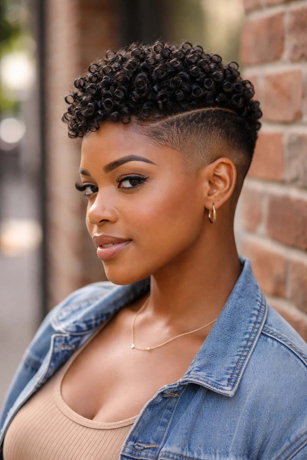 Close-up portrait of a real person with cropped coils and shaved sides