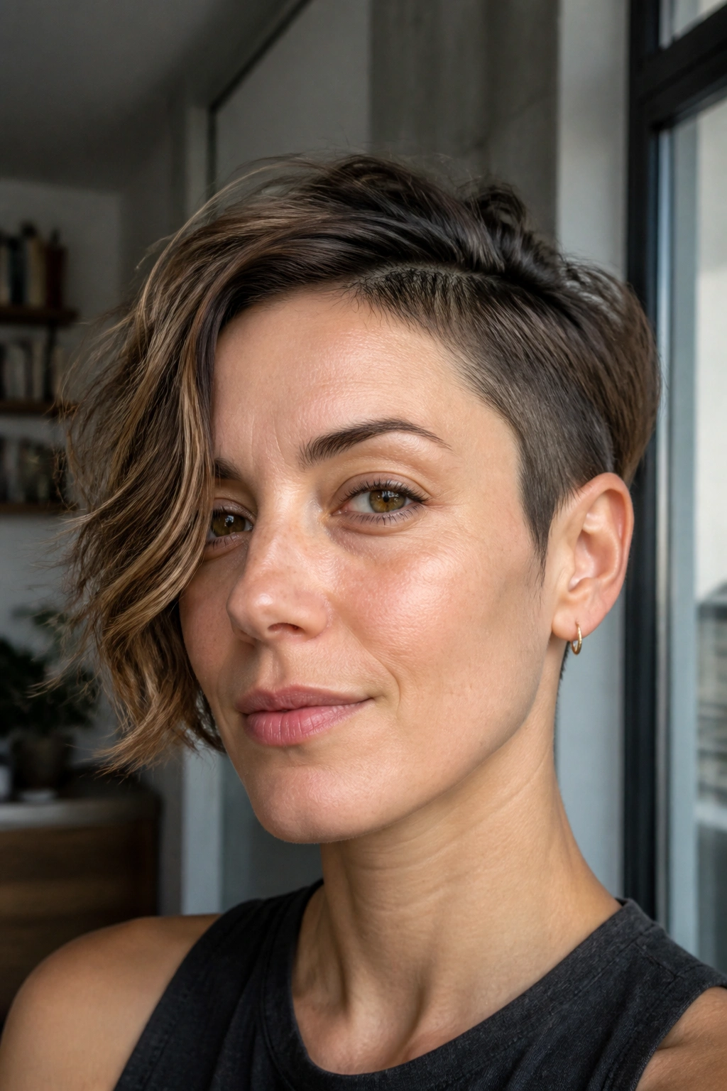 Close-up of a real person with Cropped Cut With One Ear Visible