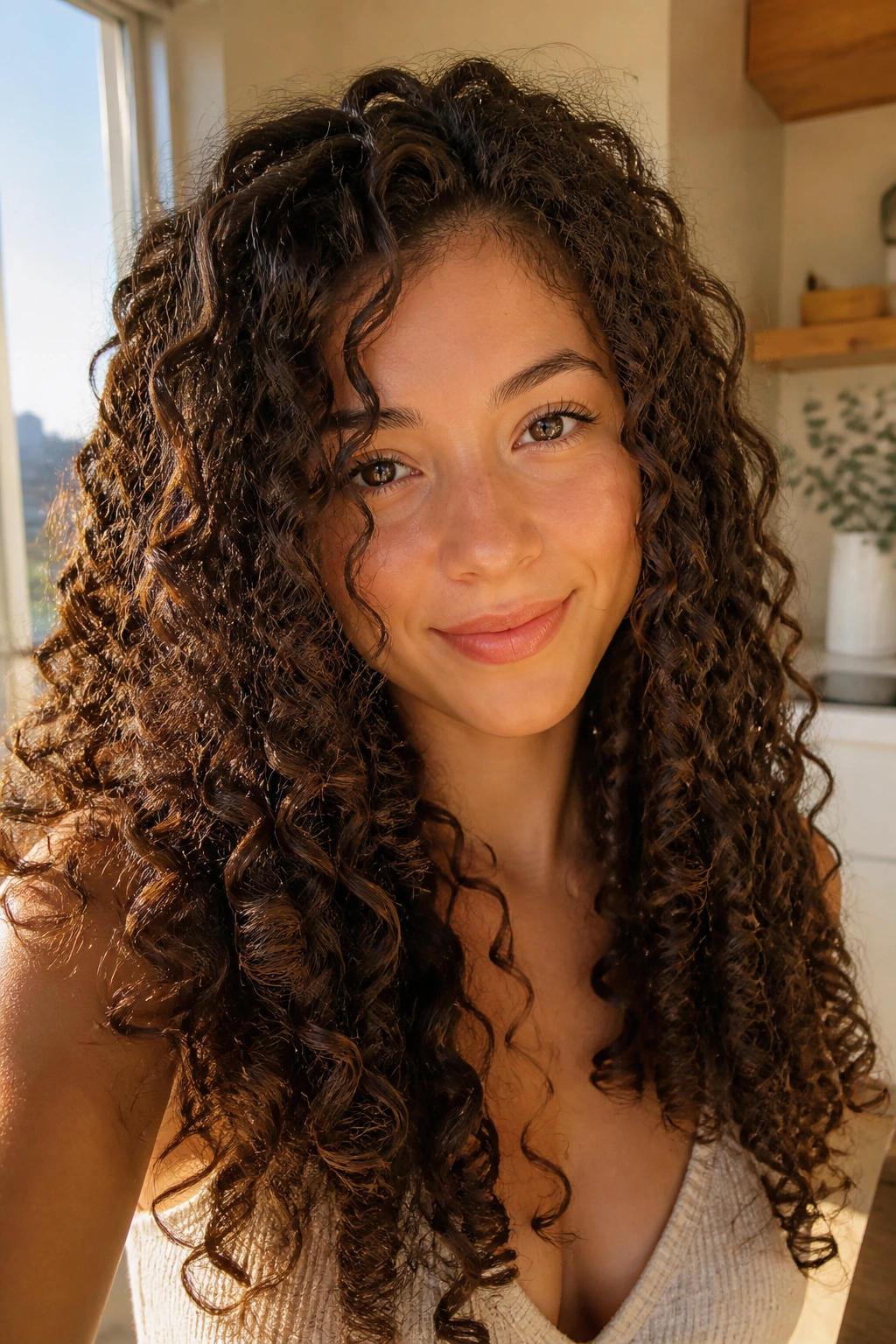 Real woman with precisely curled strands showing curl-by-curl shaping.