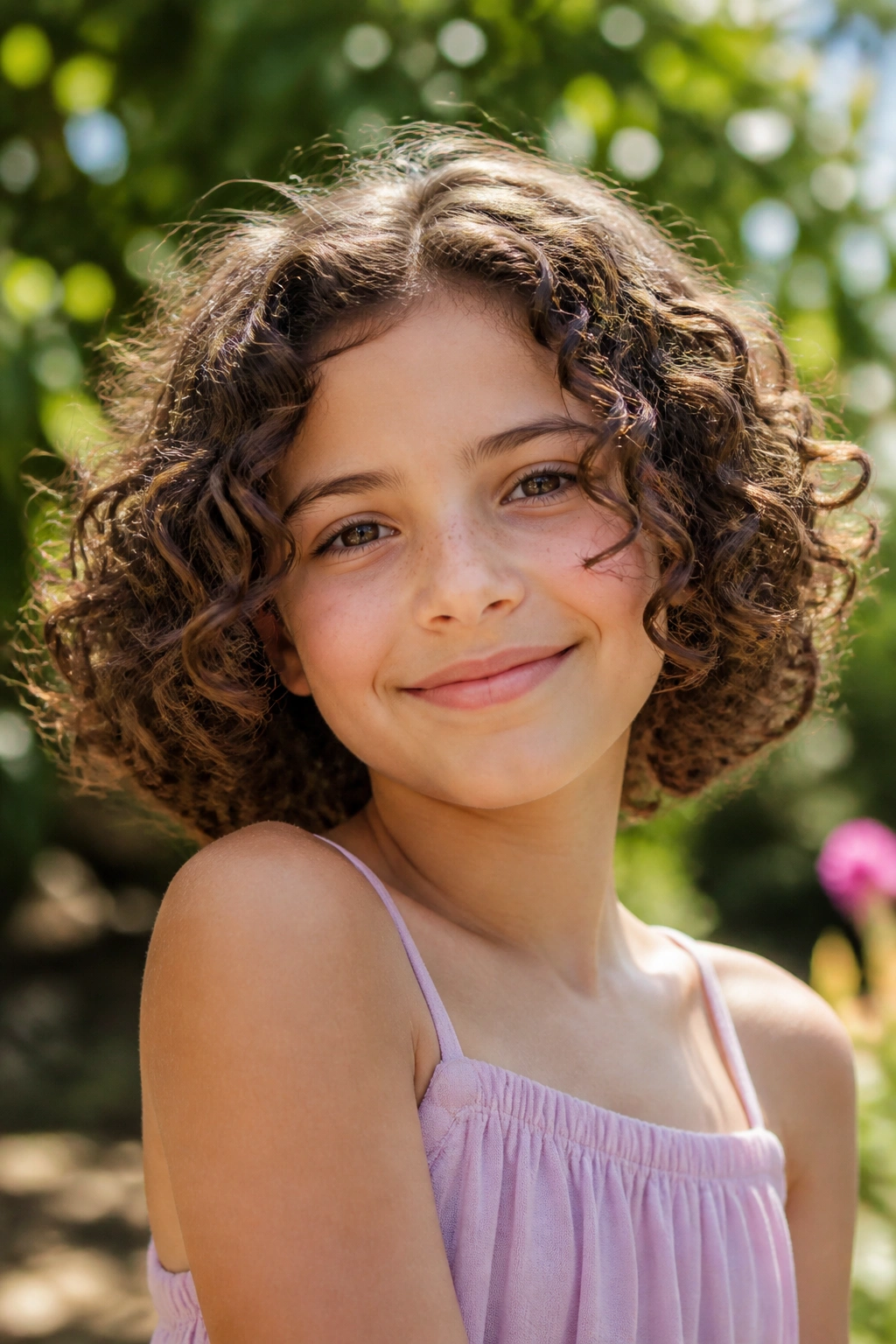 Close-up of a girl with curly bob and defined curls